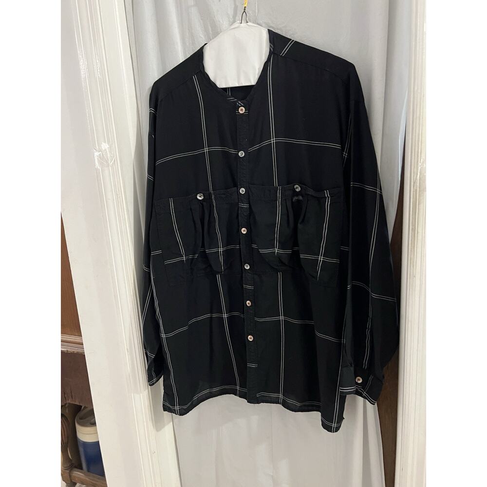 marithe francois girbaud Black White Window Pane Large Pocket Button Front Tunic - Picture 2 of 8